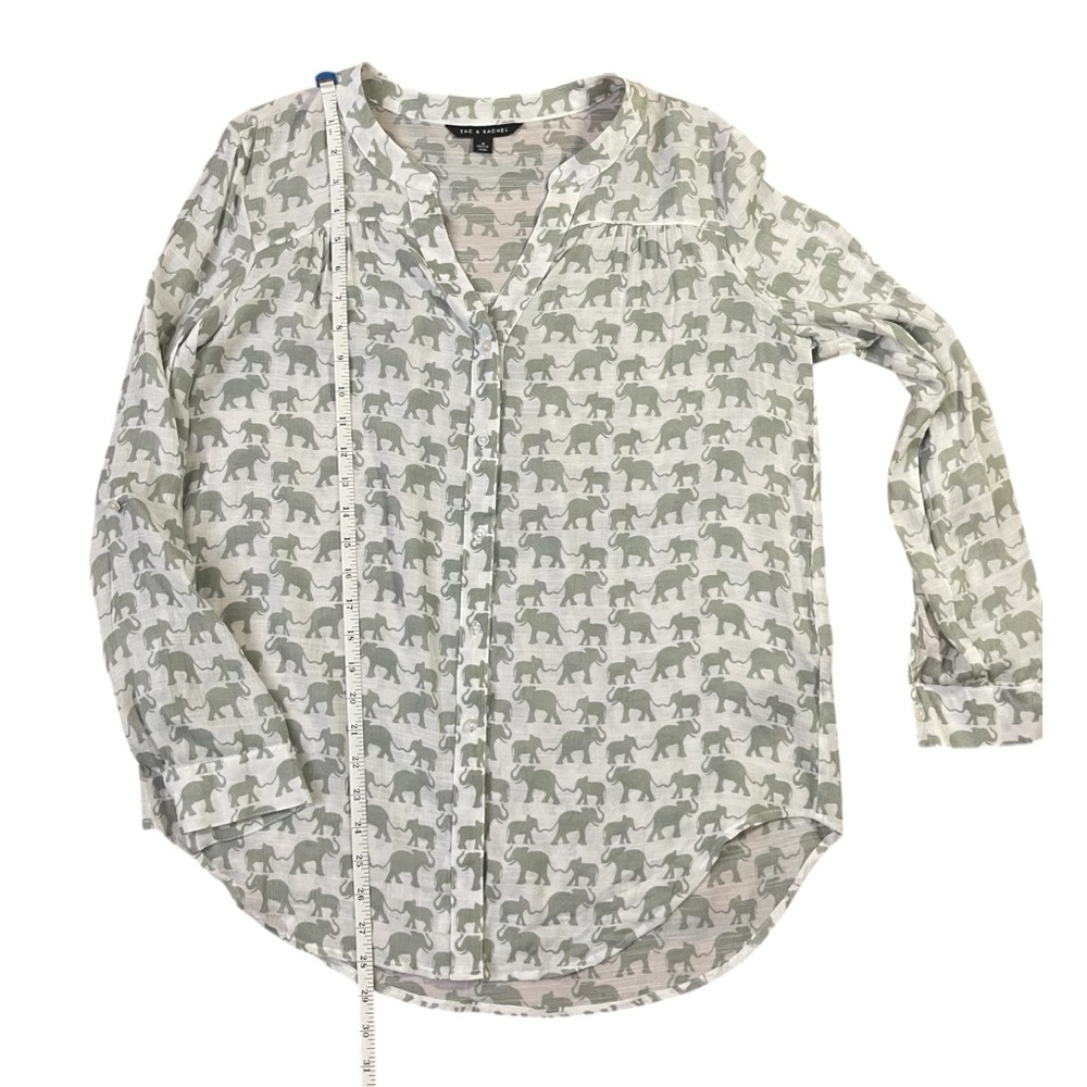 Zac & Rachel Elephant Print Sheer Tunic Blouse Roll Tab Sleeve Size M - Picture 7 of 10